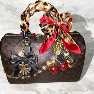 Coach Rowan Large Satchel Walnut Black Canvas - Custom Leopard & Coquette Theme